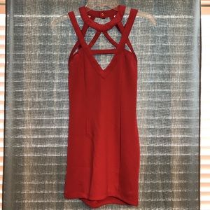 Hot pink mini dress.